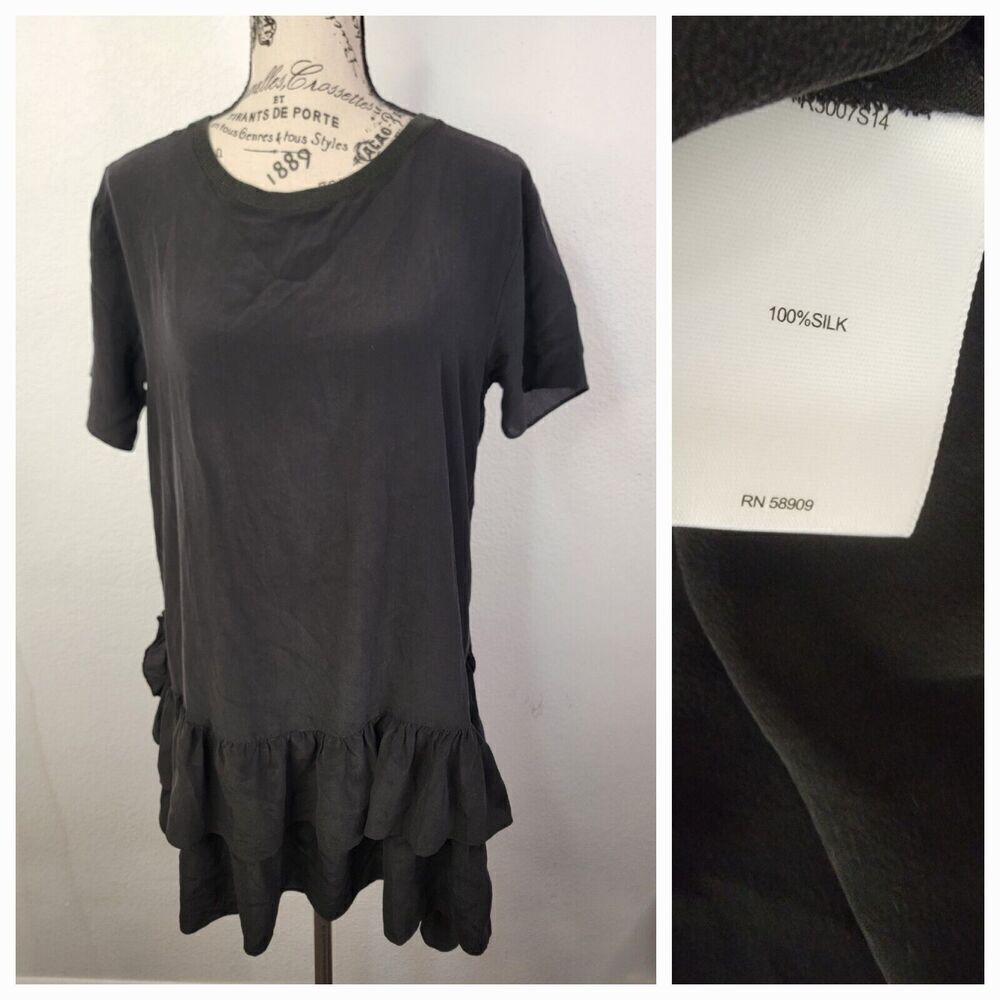 A Loves A Mini Dress S Sheer Black 100% SilK Shapeless Layered Tunic Whimsygoth